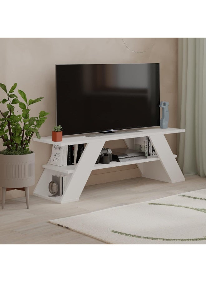 JV Home Farfala Stylish TV Stand | Entertainment Unit | Meuble TV for Living Room, Bedroom Suitable up to 55” TVs (White) - Image 5
